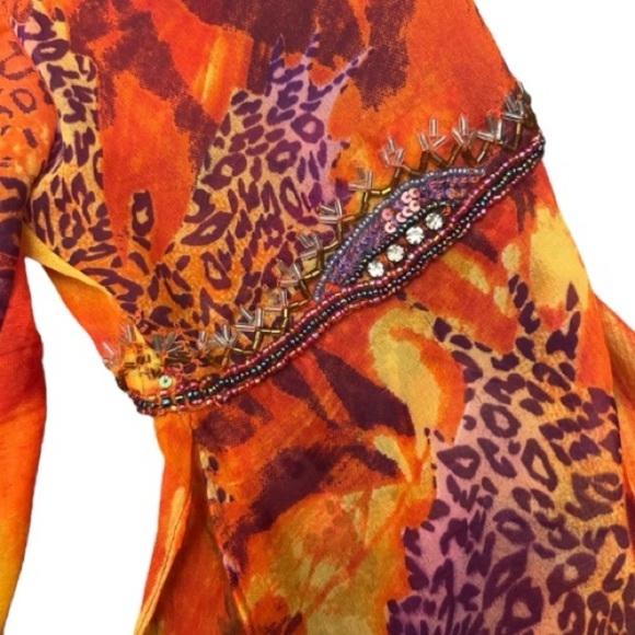 Vibrant Orange Yellow Women's Beach Coverup colorful boho butterflies Size S - Picture 5 of 9